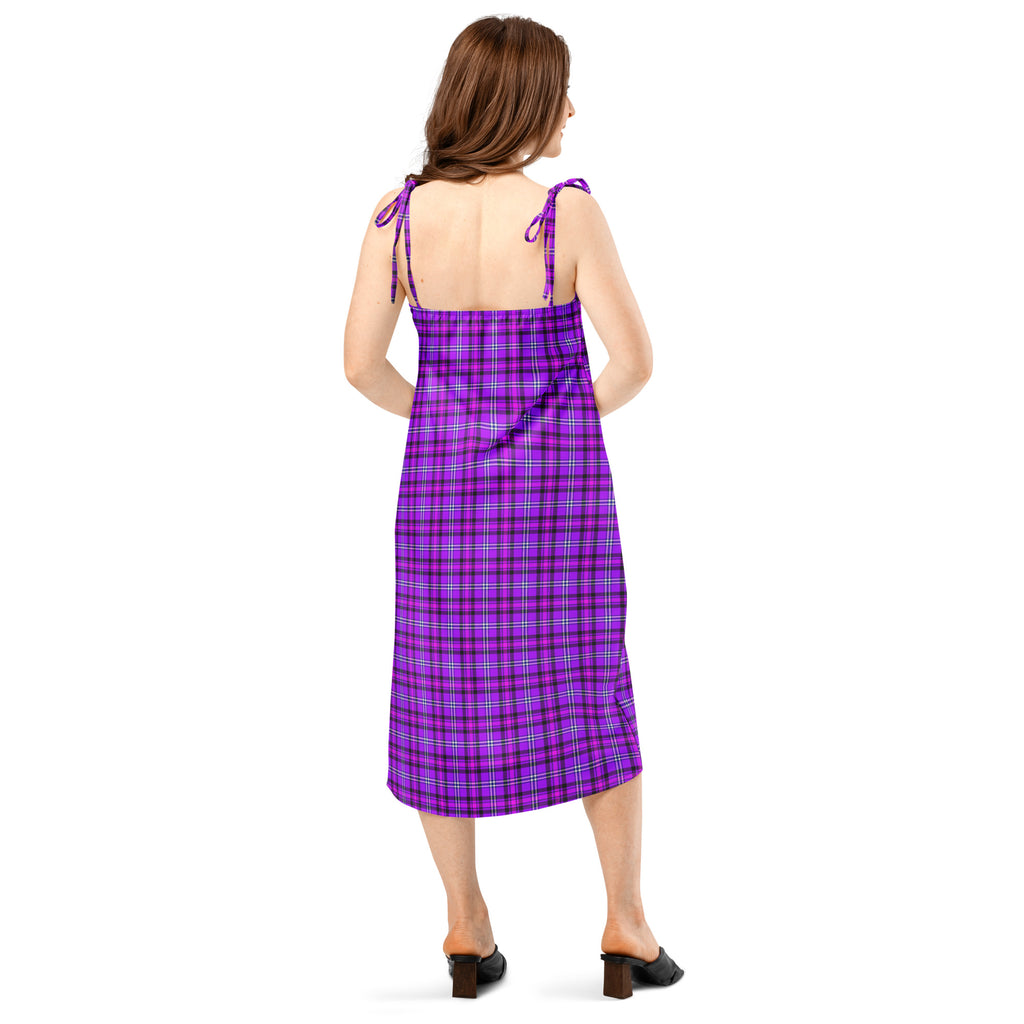 Tie-Strap Midi Dress Electric Violet and Fuchsia Plaid - Scottish Squares