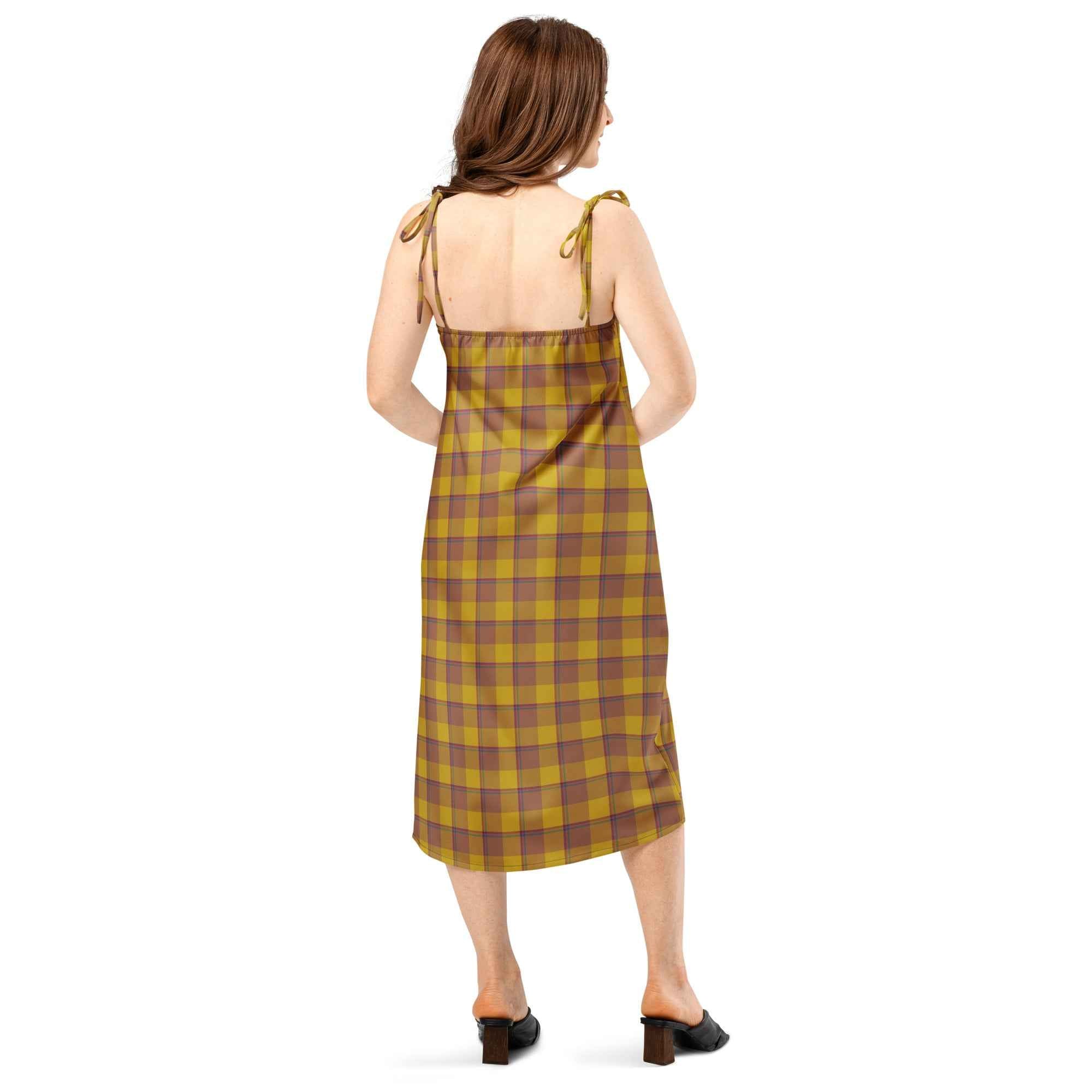 Tie-Strap Midi Dress Potters Clay and Pizza Plaid - Scottish Squares