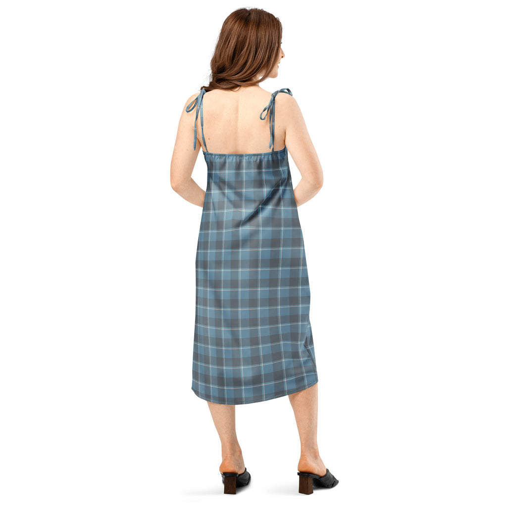 Tie-Strap Midi Dress Hoki and Shuttle Gray Plaid - Scottish Squares