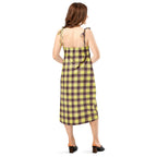 Tie-Strap Midi Dress Flax and Livid Brown Plaid - Scottish Squares