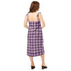 Tie-Strap Midi Dress Light Wisteria and Livid Brown Plaid - Scottish Squares