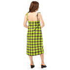 Tie-Strap Midi Dress Electric Lime and Livid Brown Plaid - Scottish Squares