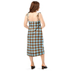 Tie-Strap Midi Dress Blizzard Blue and Livid Brown Plaid - Scottish Squares