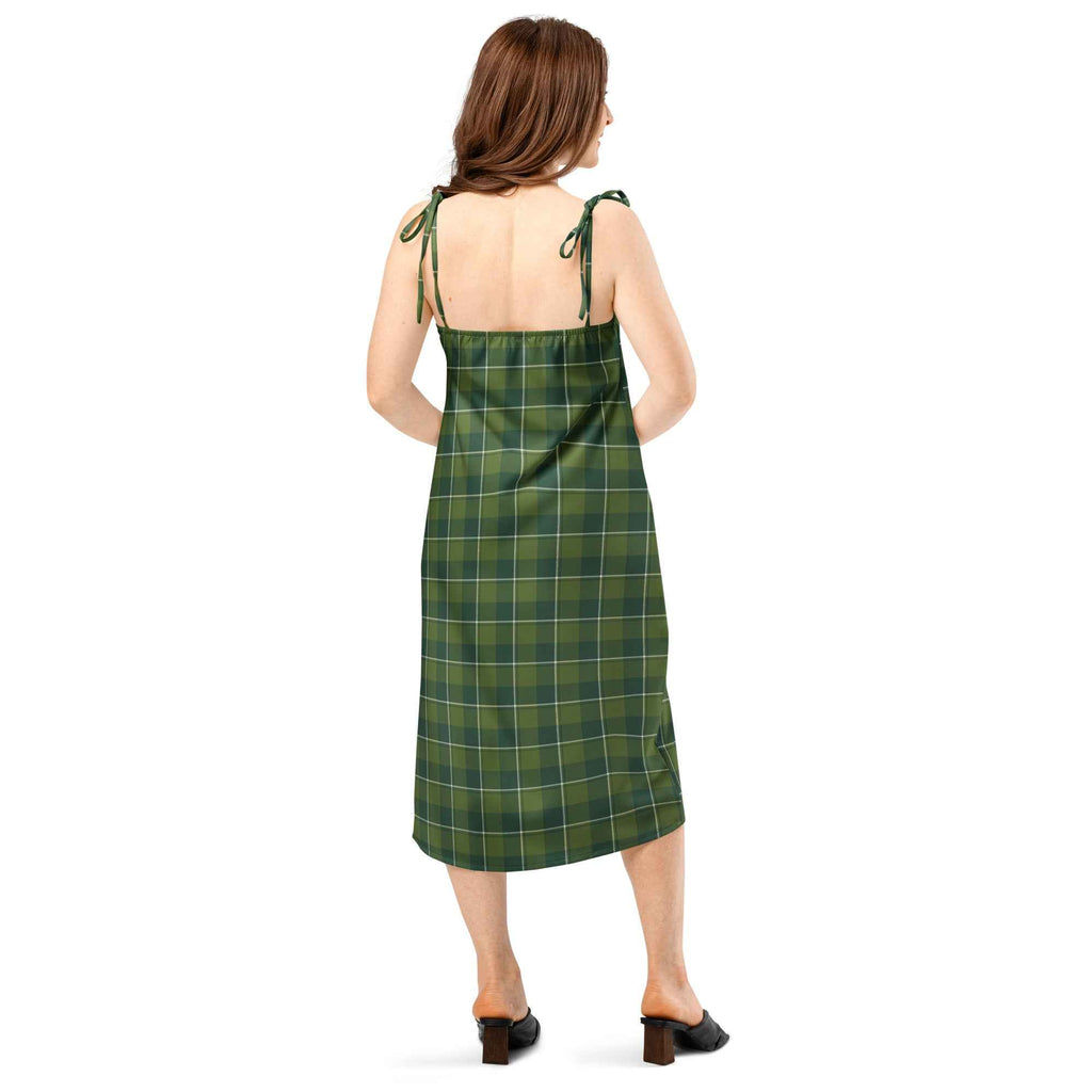 Tie-Strap Midi Dress Woodland and Evergreen Plaid - Scottish Squares