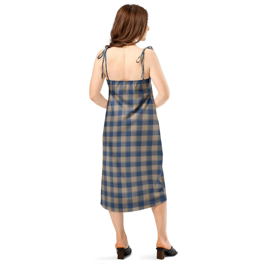 Tie-Strap Midi Dress Cello and Donkey Brown Plaid - Scottish Squares