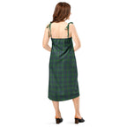 Tie-Strap Midi Dress Green Blue Orange Plaid Tartan