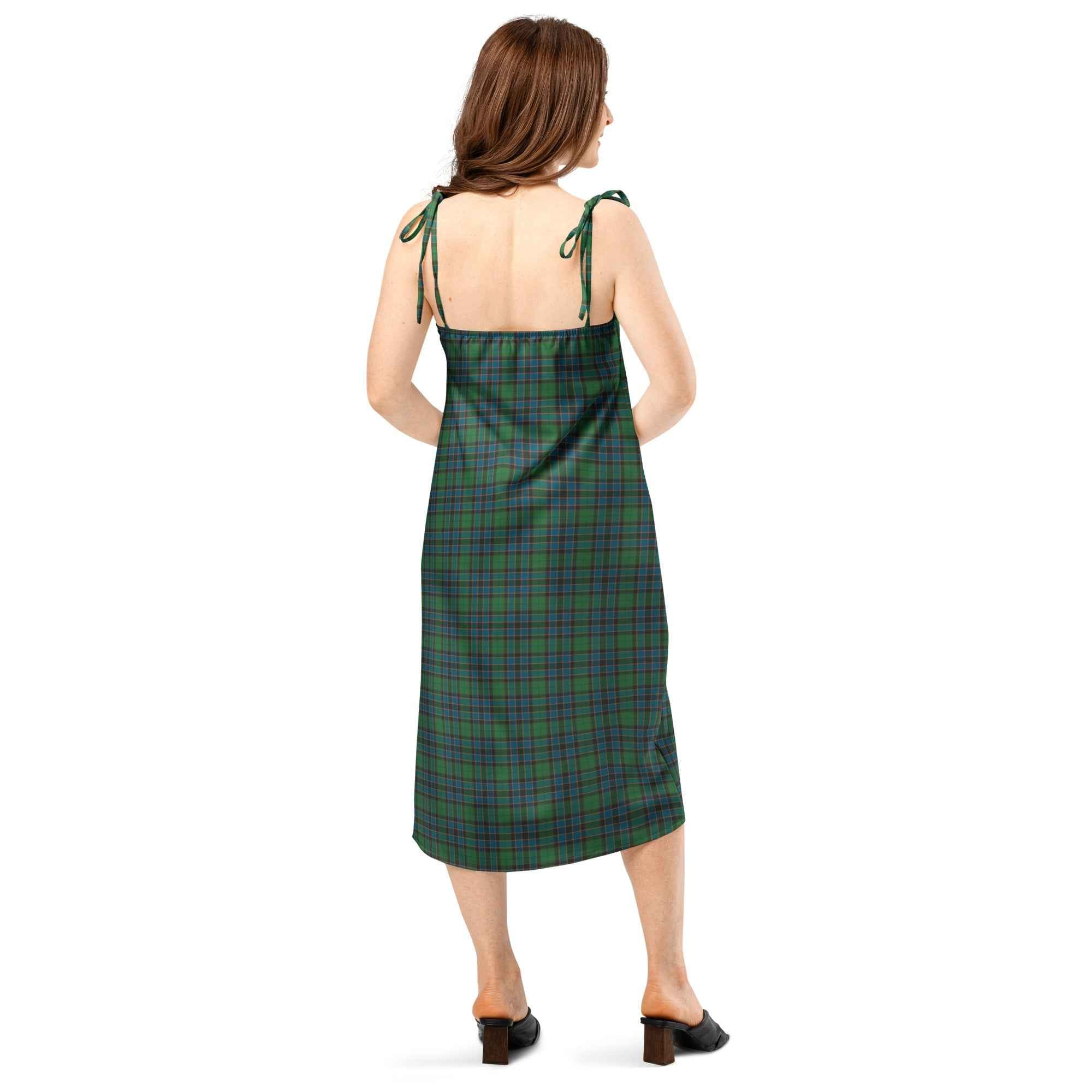 Tie-Strap Midi Dress Green Blue Orange Plaid Tartan