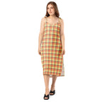 Tie-Strap Midi Dress Claystone and Morning Mist Plaid - Scottish Squares