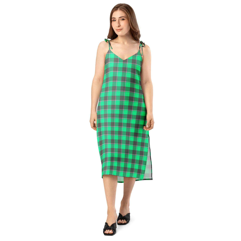 Tie-Strap Midi Dress Spring Green and Finlandia Plaid - Scottish Squares