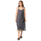 Tie-Strap Midi Dress Ocean Green and Mulberry Wood Plaid - Scottish Squares