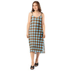 Tie-Strap Midi Dress Blizzard Blue and Livid Brown Plaid - Scottish Squares
