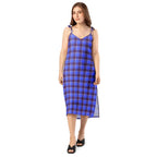 Tie-Strap Midi Dress Cornflower Blue and Livid Brown Plaid - Scottish Squares