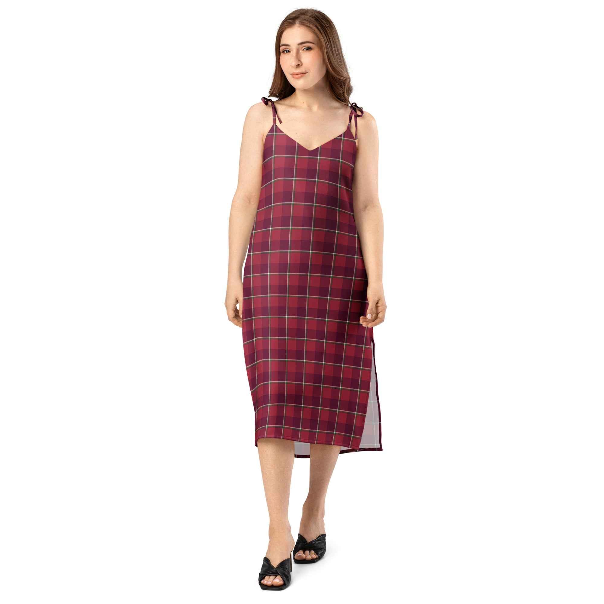 Tie-Strap Midi Dress Old Brick and Cab Sav Plaid - Scottish Squares