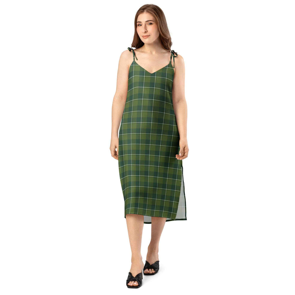 Tie-Strap Midi Dress Woodland and Evergreen Plaid - Scottish Squares
