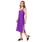 Tie-Strap Midi Dress Electric Violet and Fuchsia Plaid - Scottish Squares