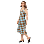 Tie-Strap Midi Dress Blizzard Blue and Livid Brown Plaid - Scottish Squares
