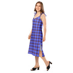 Tie-Strap Midi Dress Cornflower Blue and Livid Brown Plaid - Scottish Squares