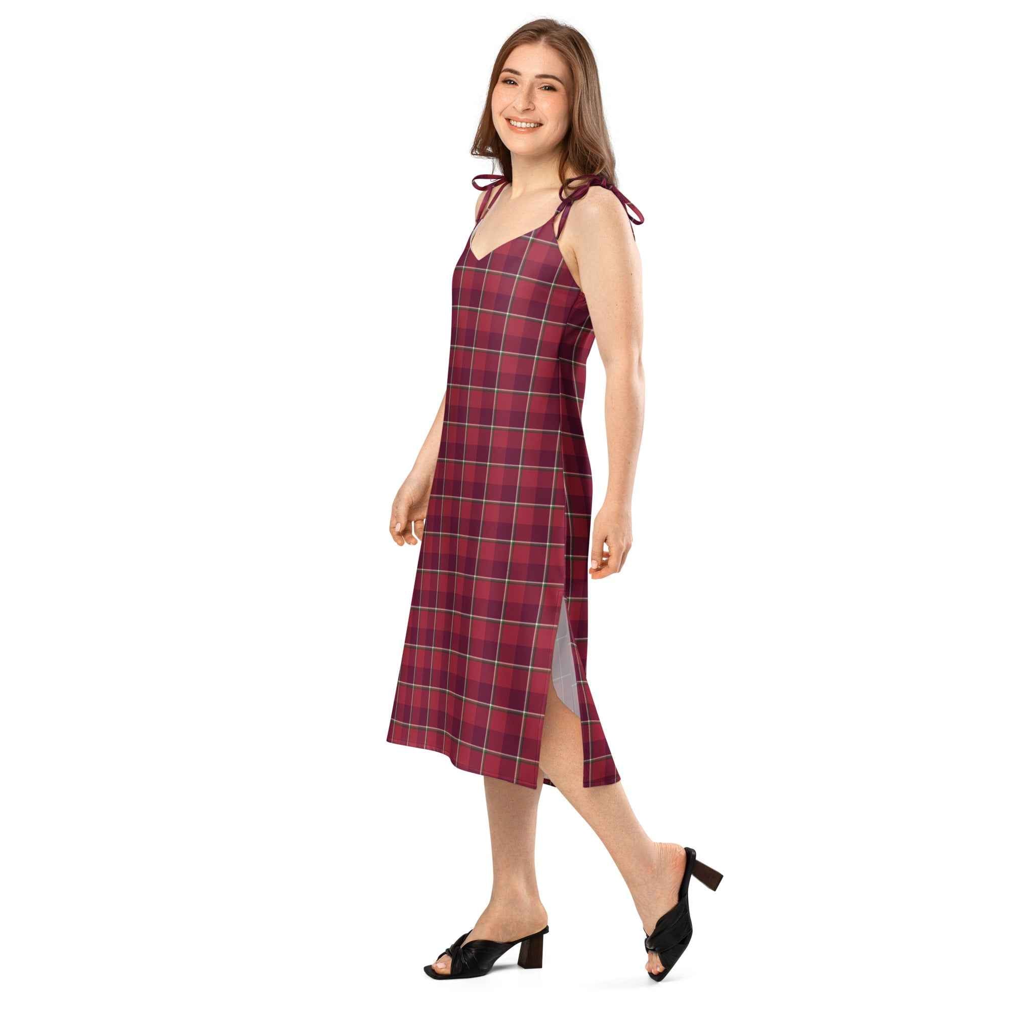 Tie-Strap Midi Dress Old Brick and Cab Sav Plaid - Scottish Squares