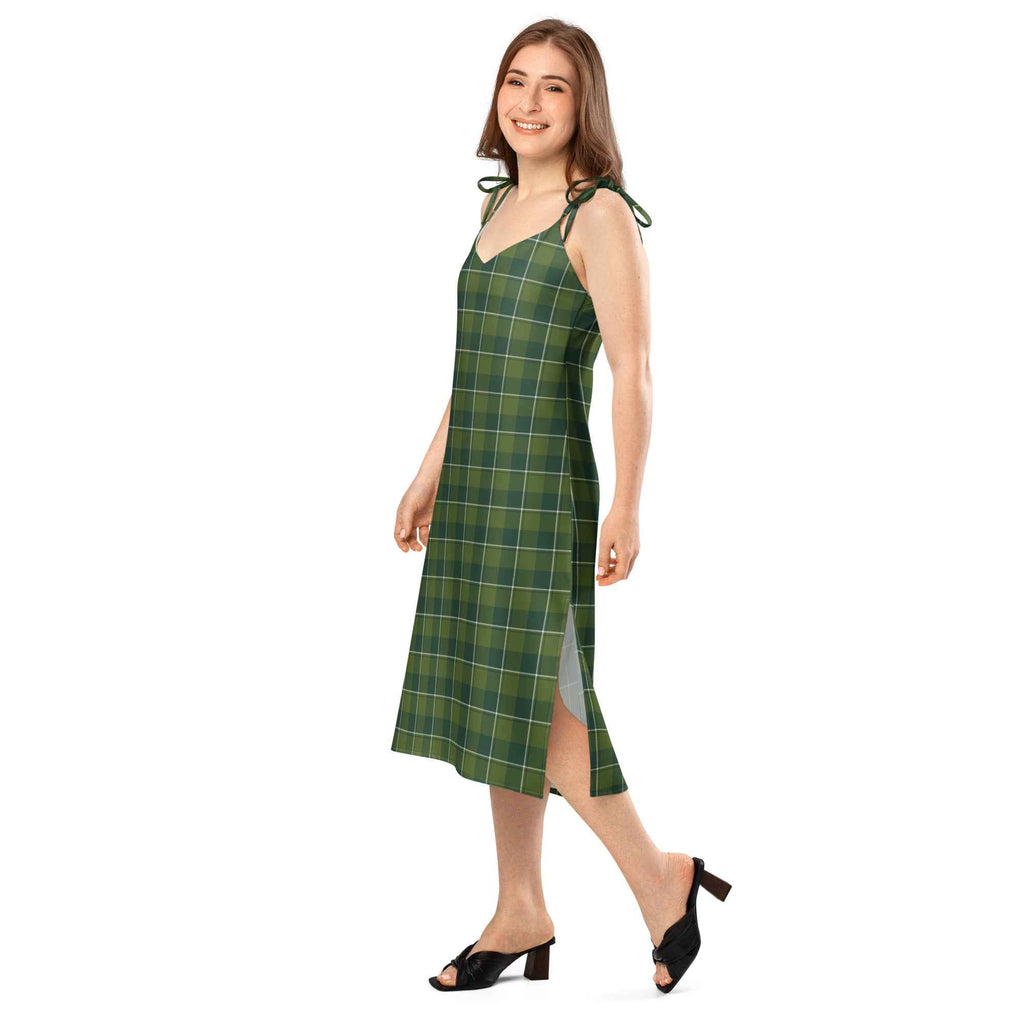 Tie-Strap Midi Dress Woodland and Evergreen Plaid - Scottish Squares