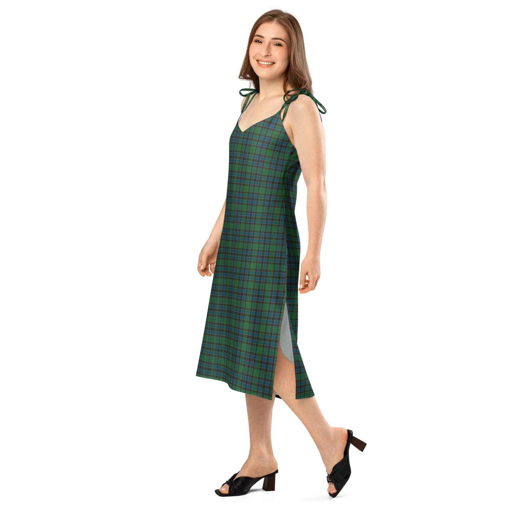 Tie-Strap Midi Dress Green Blue Orange Plaid Tartan