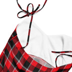 Tie-Strap Midi Dress Red Ribbon and Heavy Metal Plaid - Scottish Squares
