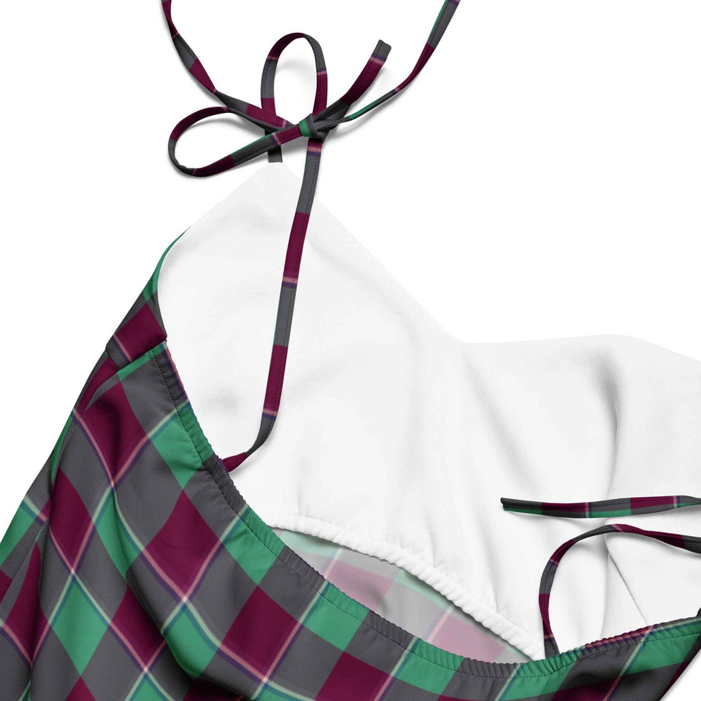 Tie-Strap Midi Dress Ocean Green and Mulberry Wood Plaid - Scottish Squares