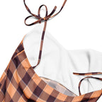 Tie-Strap Midi Dress Hit Pink and Livid Brown Plaid - Scottish Squares