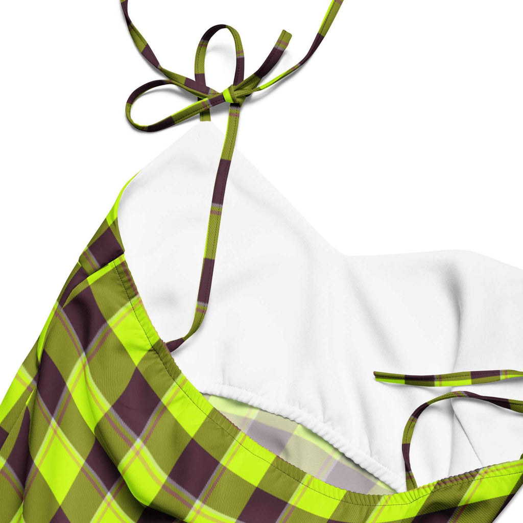Tie-Strap Midi Dress Electric Lime and Livid Brown Plaid - Scottish Squares