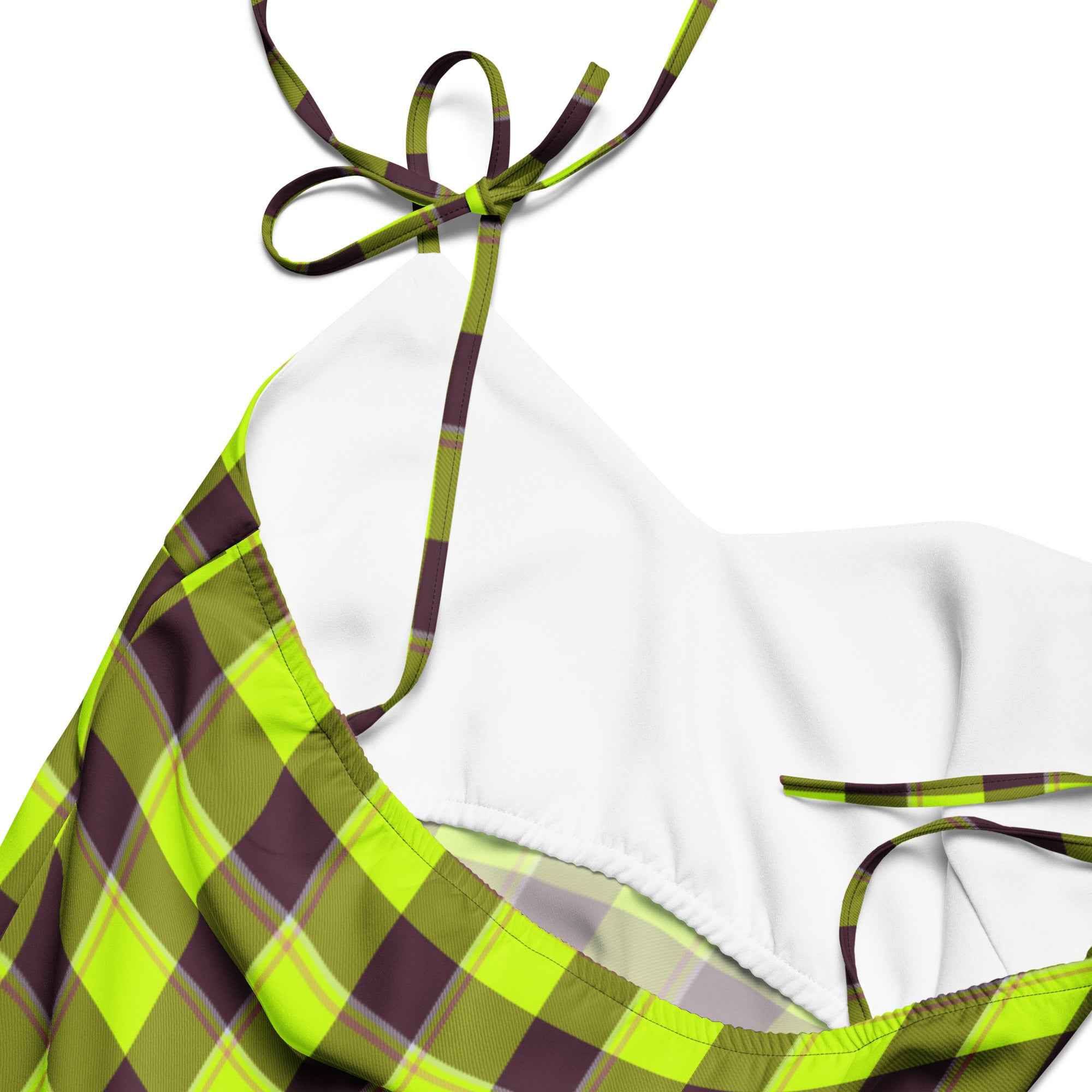 Tie-Strap Midi Dress Electric Lime and Livid Brown Plaid - Scottish Squares