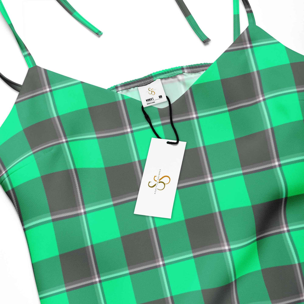 Tie-Strap Midi Dress Spring Green and Finlandia Plaid - Scottish Squares