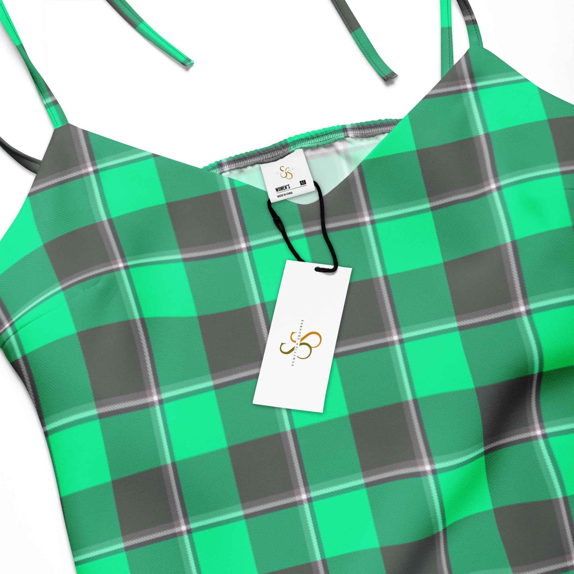 Tie-Strap Midi Dress Spring Green and Finlandia Plaid - Scottish Squares