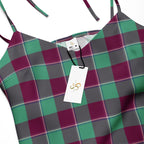 Tie-Strap Midi Dress Ocean Green and Mulberry Wood Plaid - Scottish Squares