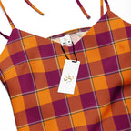 Tie-Strap Midi Dress Tahiti Gold and Rose Bud Cherry Plaid - Scottish Squares