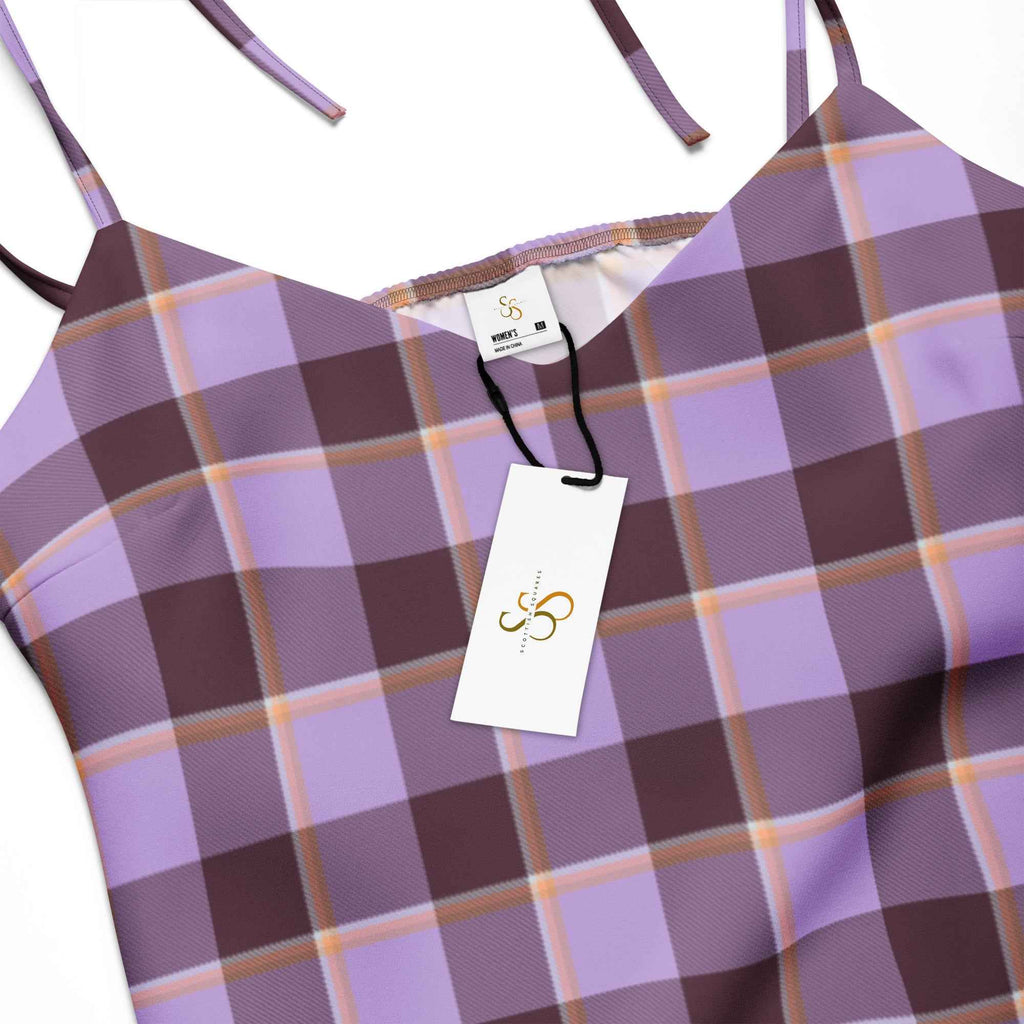 Tie-Strap Midi Dress Light Wisteria and Livid Brown Plaid - Scottish Squares