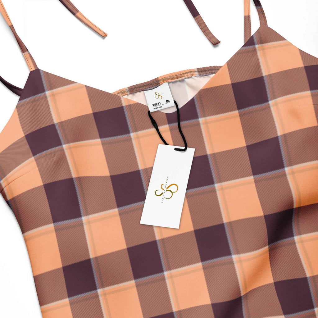 Tie-Strap Midi Dress Hit Pink and Livid Brown Plaid - Scottish Squares