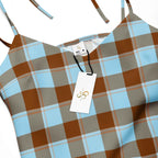 Tie-Strap Midi Dress Blizzard Blue and Livid Brown Plaid - Scottish Squares