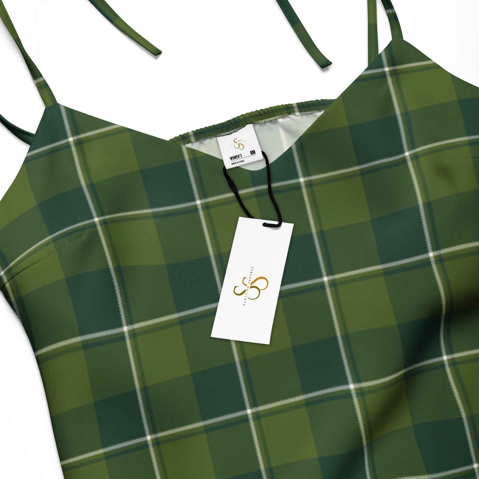 Tie-Strap Midi Dress Woodland and Evergreen Plaid - Scottish Squares