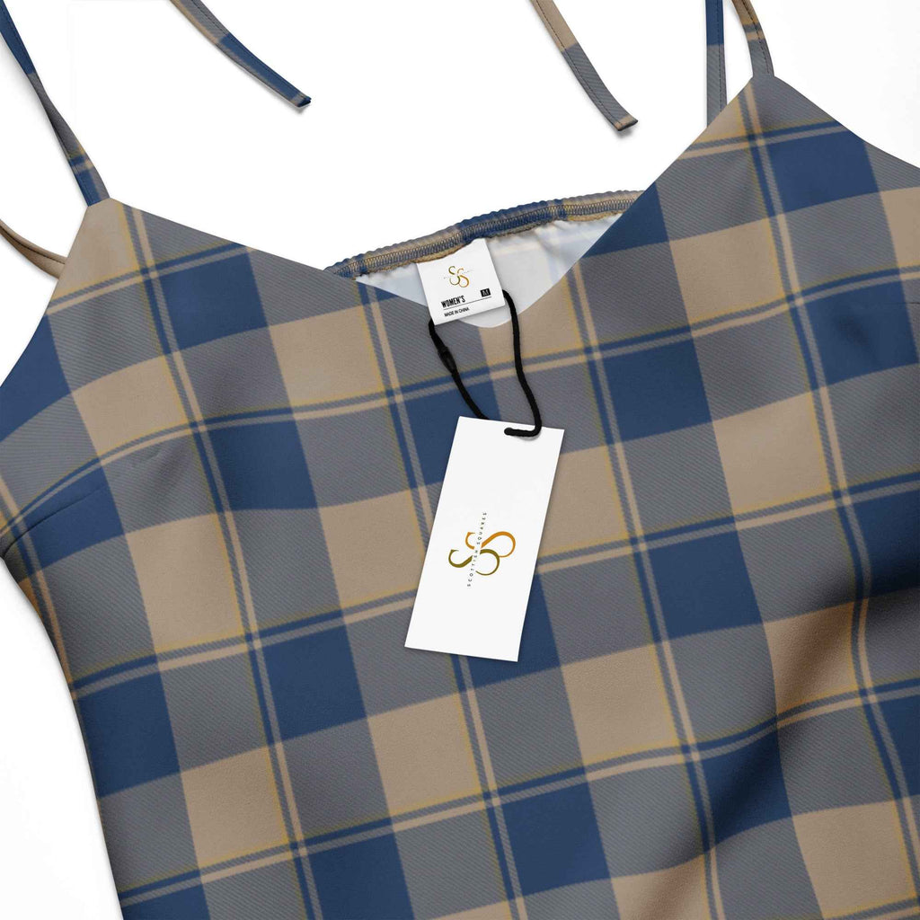 Tie-Strap Midi Dress Cello and Donkey Brown Plaid - Scottish Squares