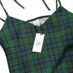 Tie-Strap Midi Dress Green Blue Orange Plaid Tartan