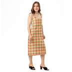Tie-Strap Midi Dress Claystone and Morning Mist Plaid - Scottish Squares