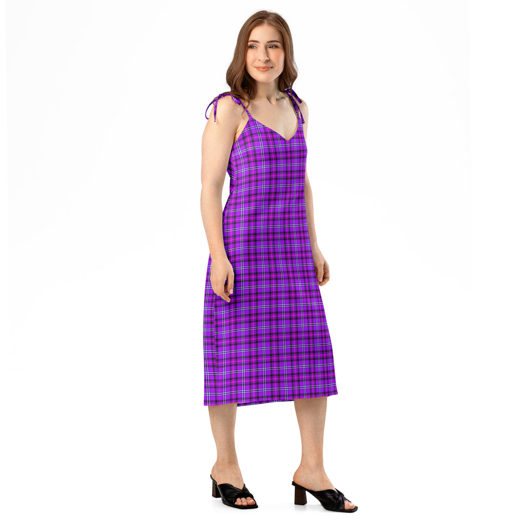 Tie-Strap Midi Dress Electric Violet and Fuchsia Plaid - Scottish Squares