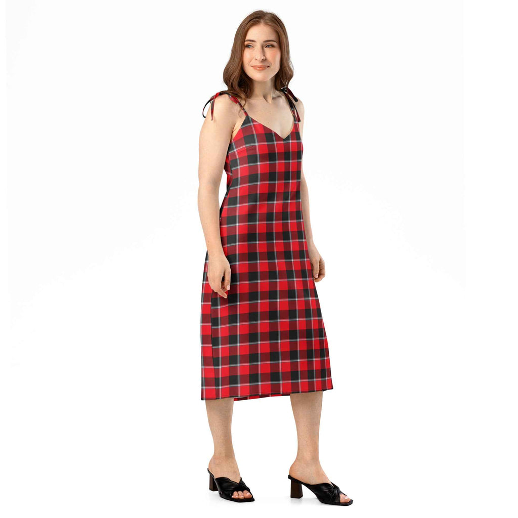 Tie-Strap Midi Dress Red Ribbon and Heavy Metal Plaid - Scottish Squares
