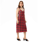 Tie-Strap Midi Dress Red Ribbon and Heavy Metal Plaid - Scottish Squares