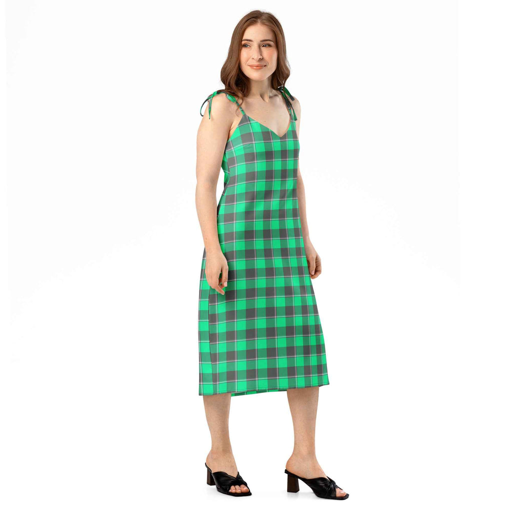 Tie-Strap Midi Dress Spring Green and Finlandia Plaid - Scottish Squares