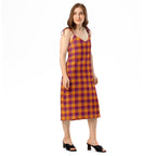 Tie-Strap Midi Dress Tahiti Gold and Rose Bud Cherry Plaid - Scottish Squares