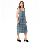Tie-Strap Midi Dress Hoki and Shuttle Gray Plaid - Scottish Squares