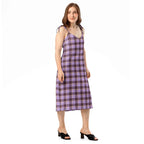 Tie-Strap Midi Dress Light Wisteria and Livid Brown Plaid - Scottish Squares