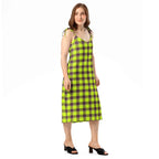Tie-Strap Midi Dress Electric Lime and Livid Brown Plaid - Scottish Squares
