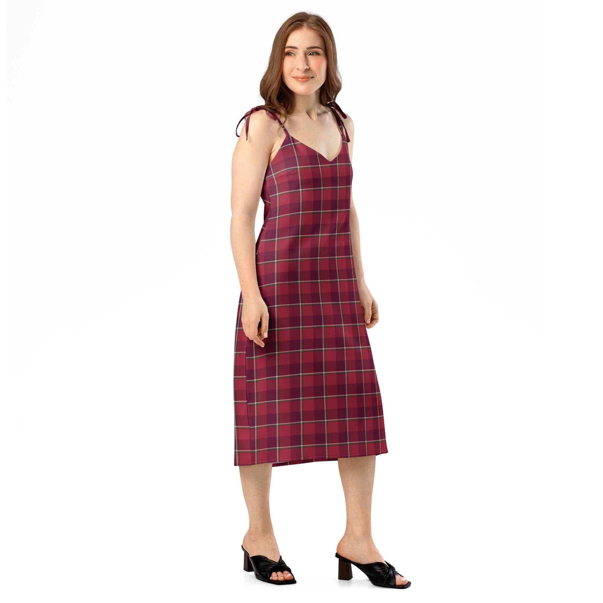 Tie-Strap Midi Dress Old Brick and Cab Sav Plaid - Scottish Squares