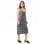Tie-Strap Midi Dress Cello and Donkey Brown Plaid - Scottish Squares